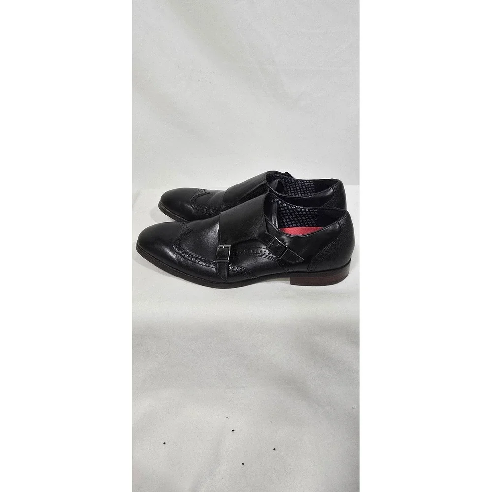 Stacy Adams men‎ 11.5 Karson black leather wingtip double monk strap dress shoes